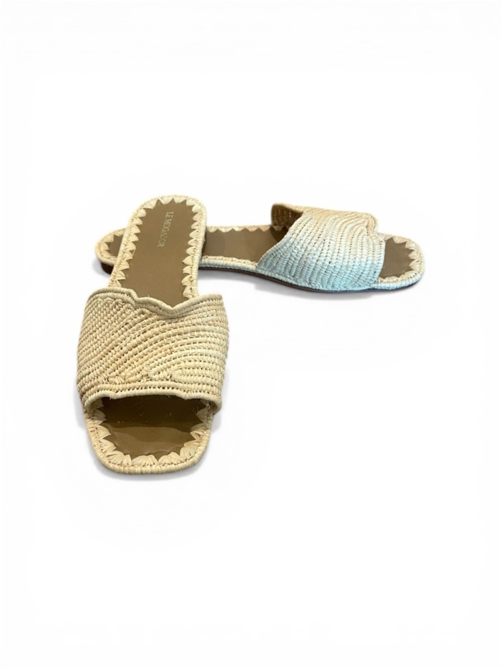 Le Mogador Woven Braided Raffia Slide Sandals in Natural Beige 41 Handmade